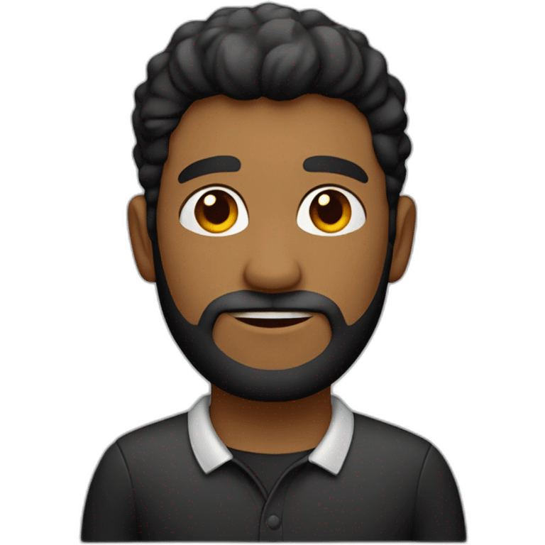 Hombre con pelo negro, barba, polo rojo con cuello y mangas negras emoji