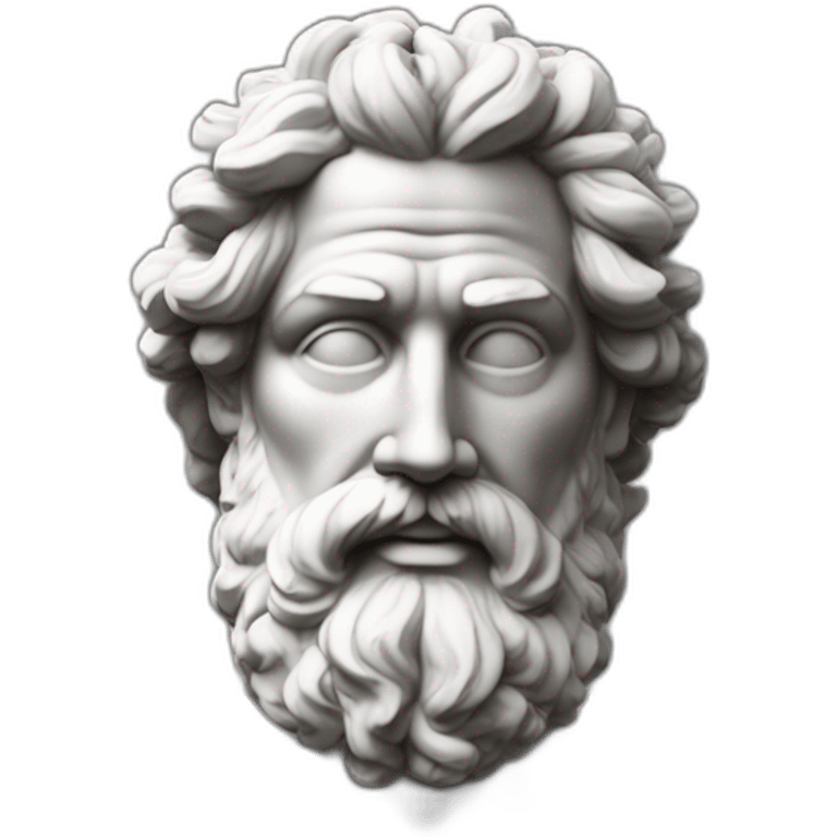 Imagine une statue grecque en marbre d'un homme avec des cheveux bouclés et une barbe. Représentation de la sagesse et du stoïcisme. emoji