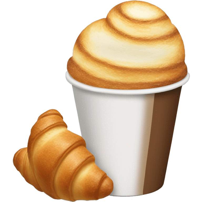 Disposable cup with cappuccino and croissant emoji