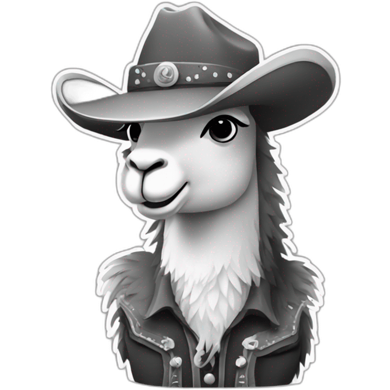 cowboy llama. llama is in anime style in black and white emoji