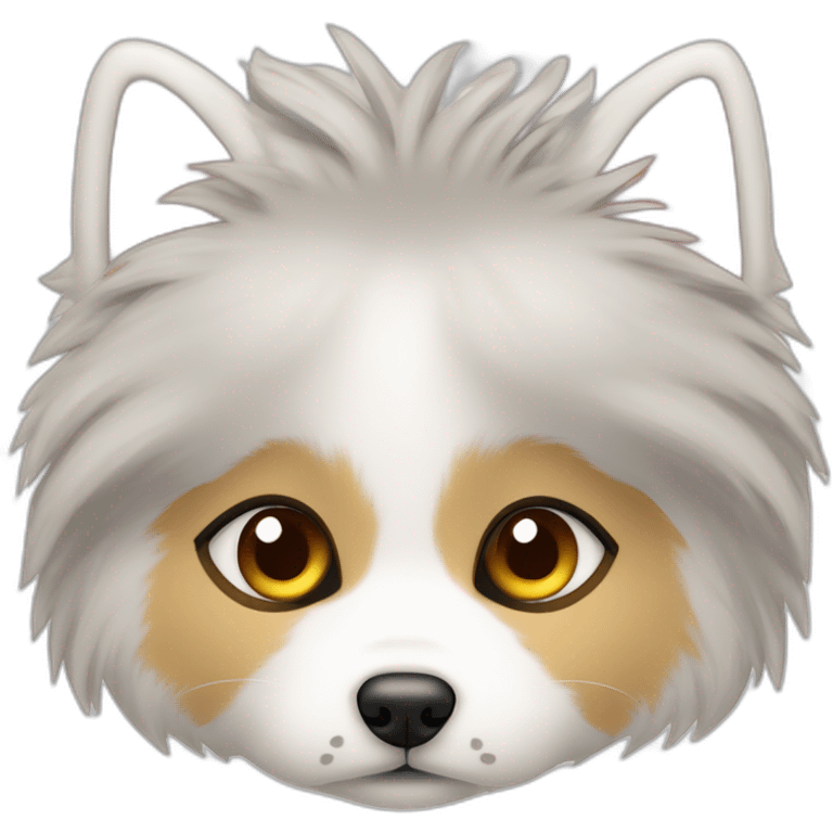 Hund japanspitz weiß mit katze europäisch kurzhaar daneben liegen emoji