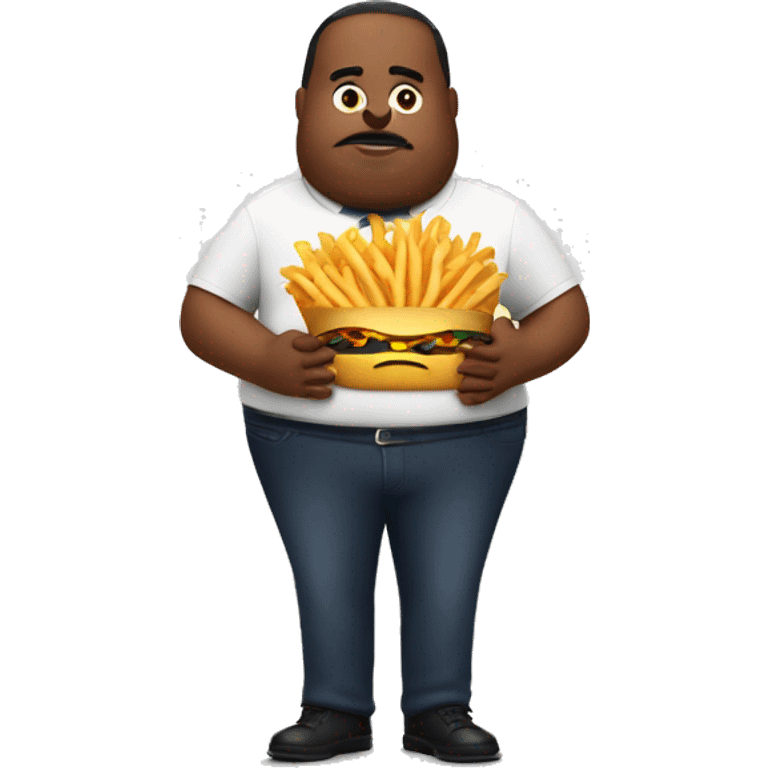 big stomach man while holding mcdonald french fries emoji