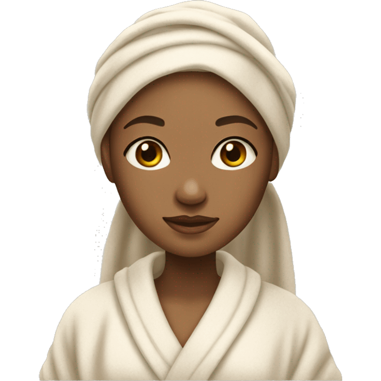 Girl with light skin in robe with hair wrapped in towel emoji