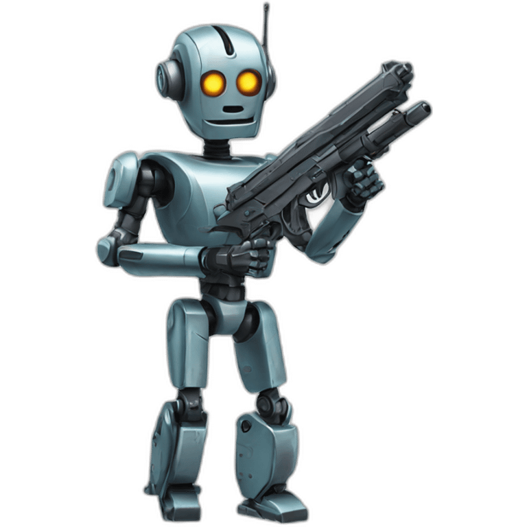 robot with pistol, looking dumb emoji