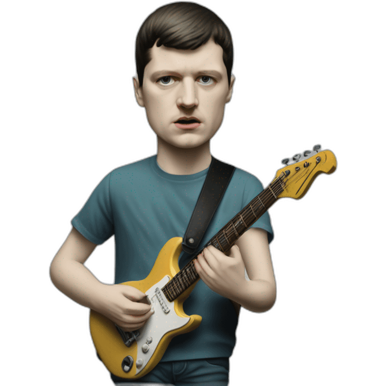 photo realistic Ian Curtis, standing, playing electric guitar, full body front view emoji