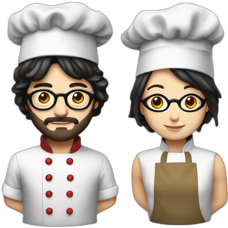 Jhon Lennon and yoko dressed like chefs emoji