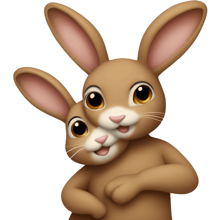 Beige bunny hugging brown bunny emoji