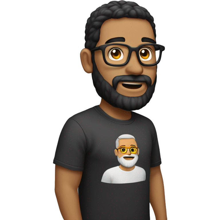 homem de óculos  com barba ecom camiseta cinza preta escrito tubaroes do sul emoji