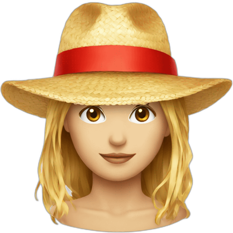 A straw hat with red ribbon emoji