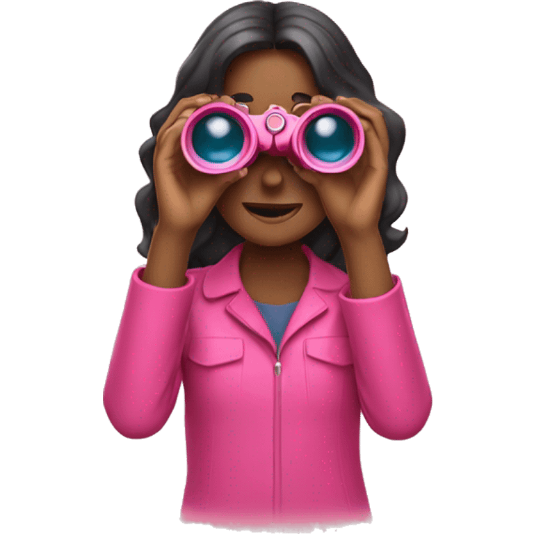 Girl holding pink binoculars  emoji