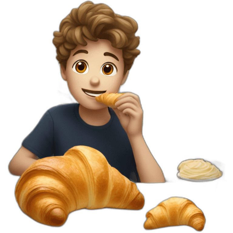 Boy eating croissants in paris emoji