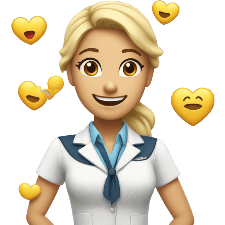 The stewardess rejoices and makes the heart out of her hands emoji