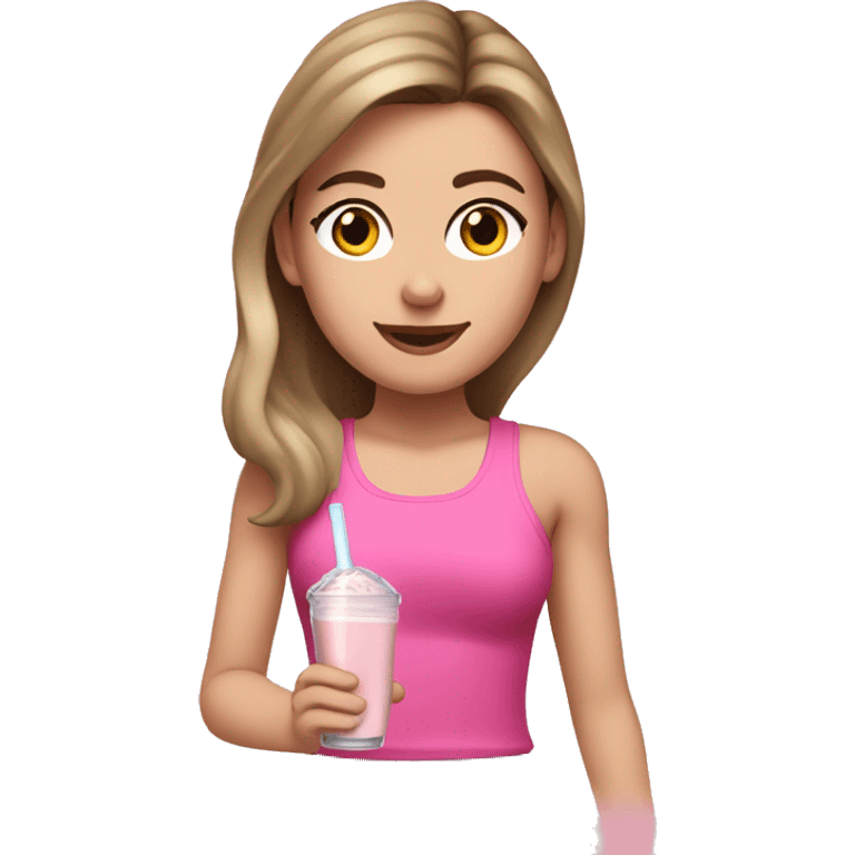 Brown straight haired white girl in pink croptop drinking protein shake emoji