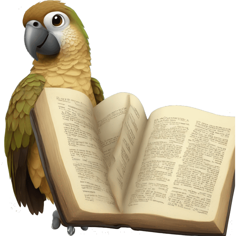 a brown parrot reading the bible emoji