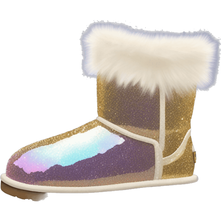 Realistic iridescent Sparkle glitter and fur Ugg boots. emoji