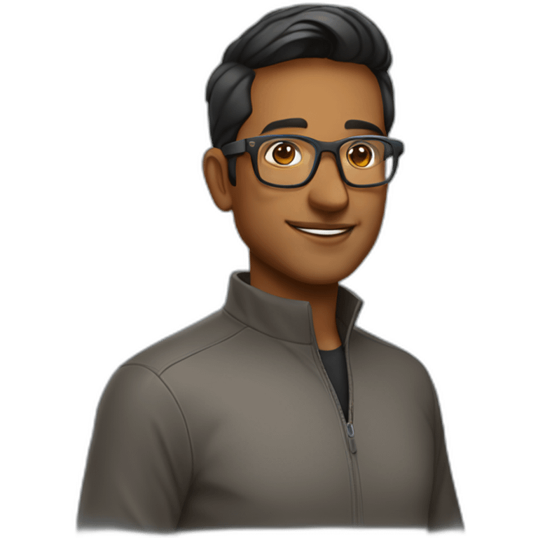 indian tech founder clean shaven in quarter zip with tortoise glasses emoji