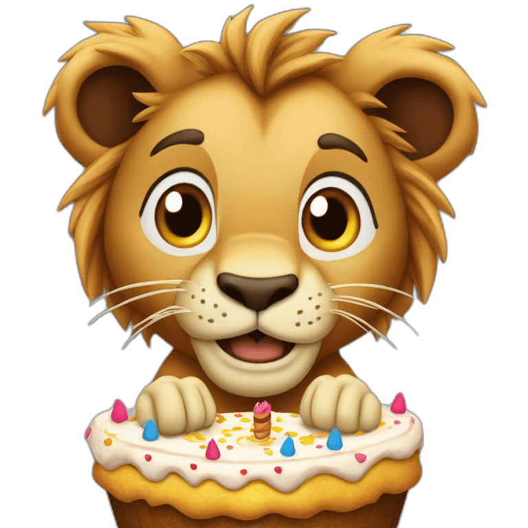 Lion de King jouet avec un gâteau d’anniversaire  emoji