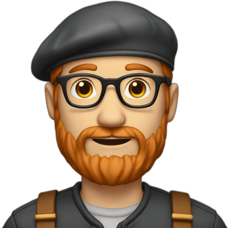 White guy with glasses and a gary flat beret and long copper hair emoji