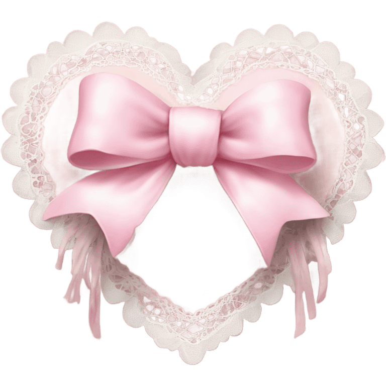 rococo Pastel pink heart with white bow with lace and frills  emoji