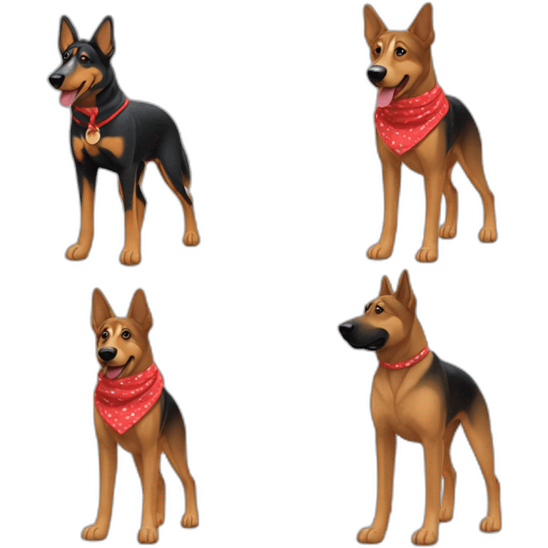 coonhound and German shepherd mix dog wearing small plain red bandana and walking left emoji