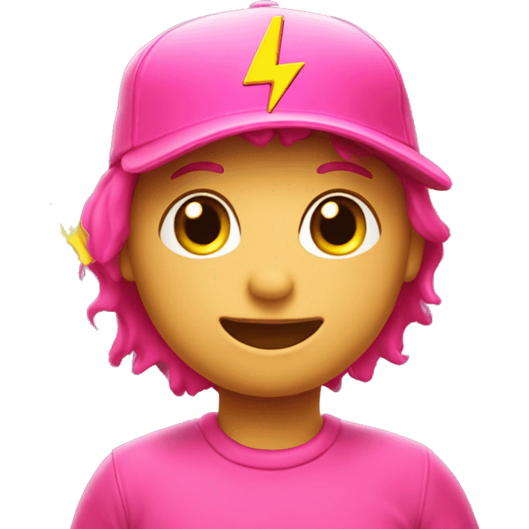 Bright pink baseball cap with yellow lightning bolt in the middle emoji