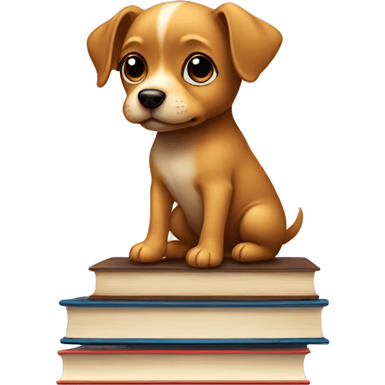 Tiny dog  sitting on books emoji