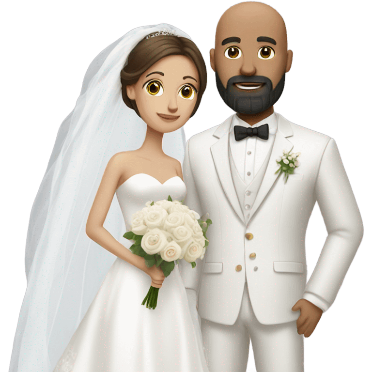 bride with long brown hair and bald dark bearded groom with white suit emoji