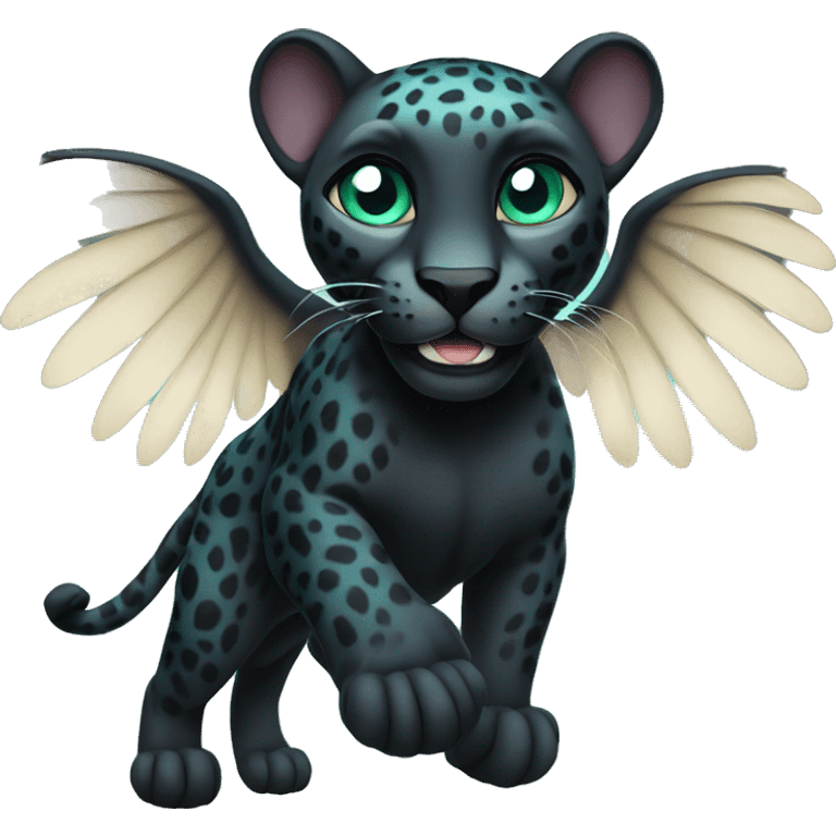 winged black leopard with turquoise eyes flying emoji