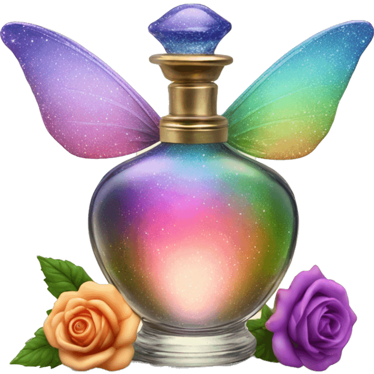 Rainbow magic fairy sparkling old Antique oil perfume bottle with herbal and rose flowers emoji