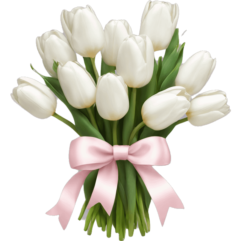 White tulips bouquet with light pink bow  emoji