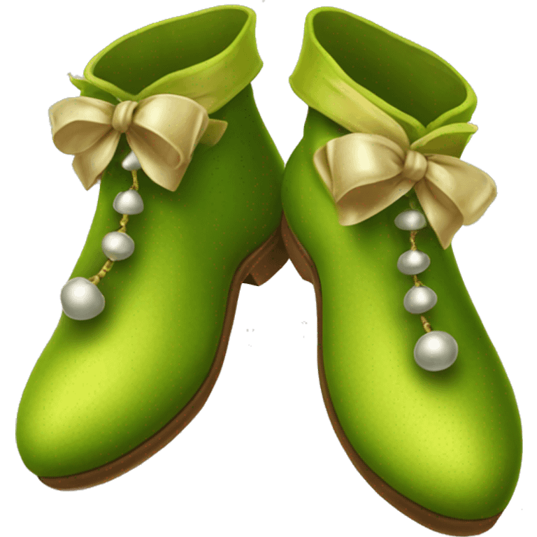 Realistic isolated chartreuse elf shoes with bells. emoji