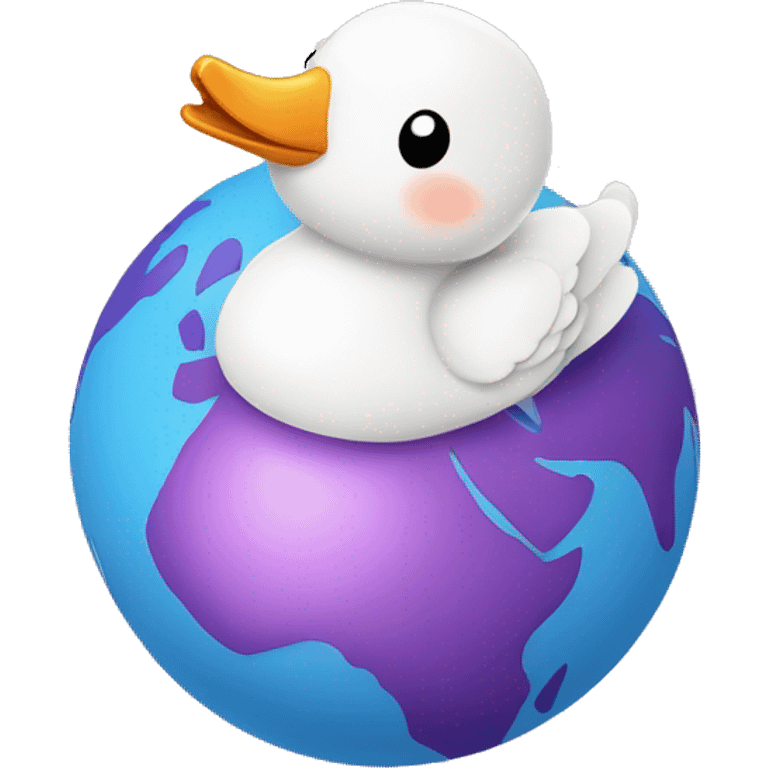 Kawaii colorful baby goose in a star globe emoji