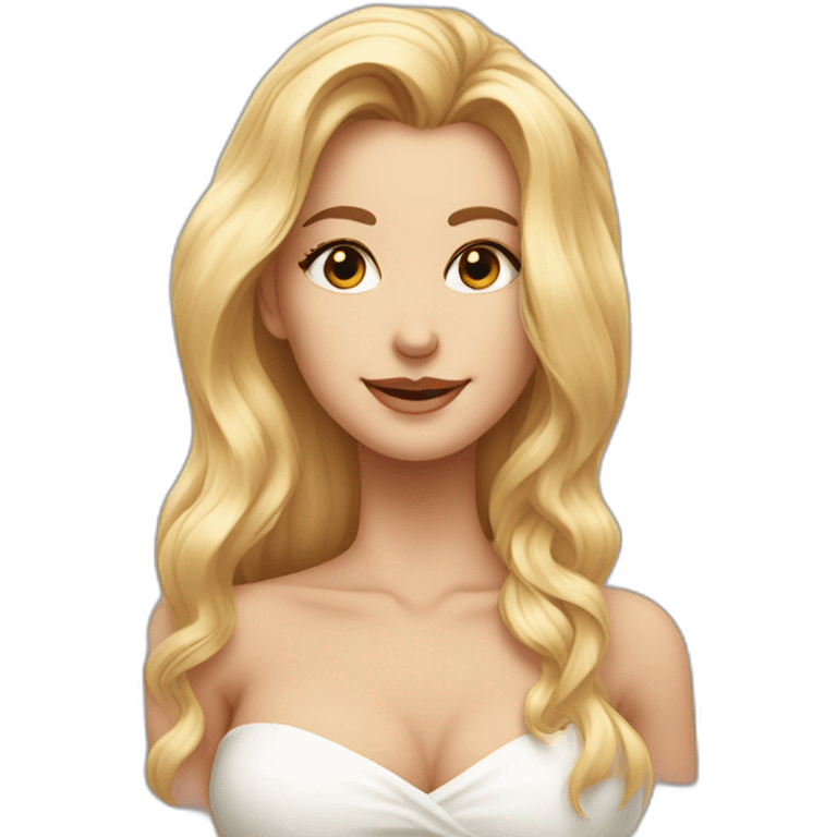 Long-haired blonde with a gorgeous neckline, winks with her left eye emoji