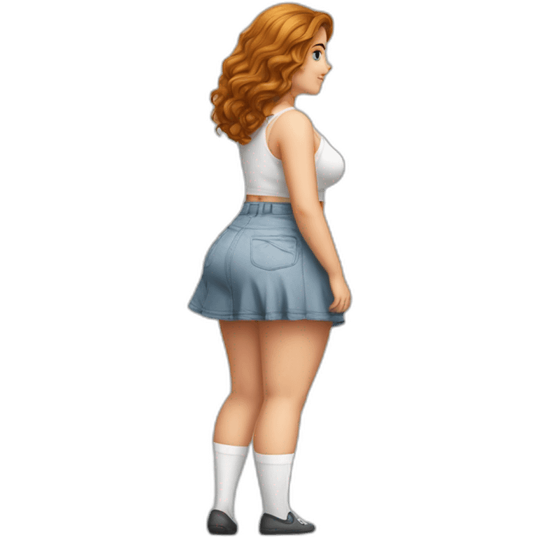 full-body-back-view-curvy-caucasian-beauty-skirt-lifted-by-the-wind-white-knickers and long socks emoji