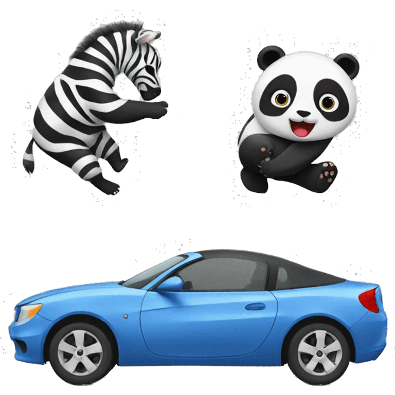 Panda fighting a car with a zebra emoji