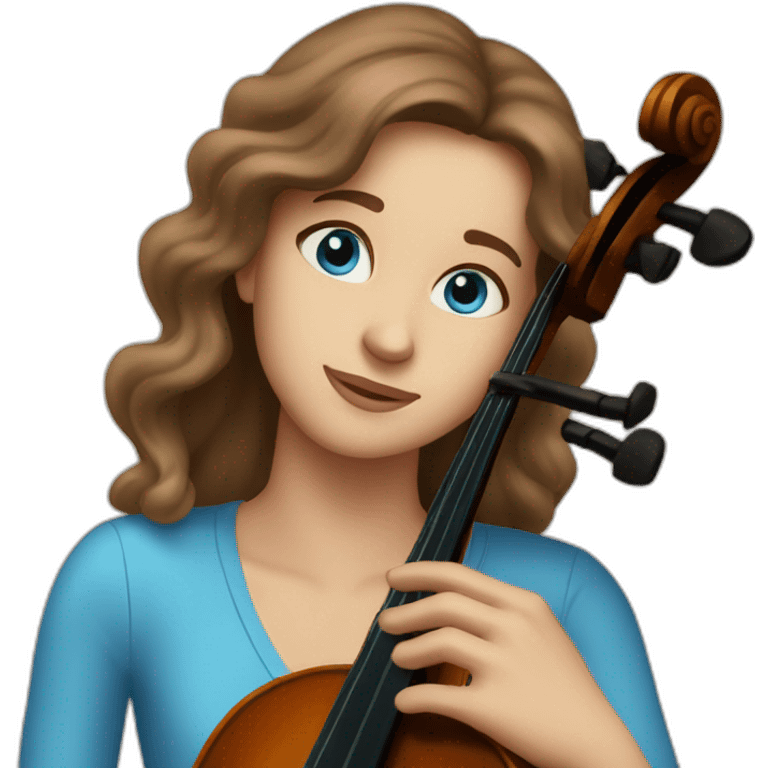 Cellist with long brown hair and blue eyes emoji