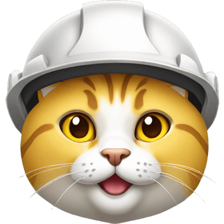 worker cat head with yellow  hard hat in cartoon style emoji