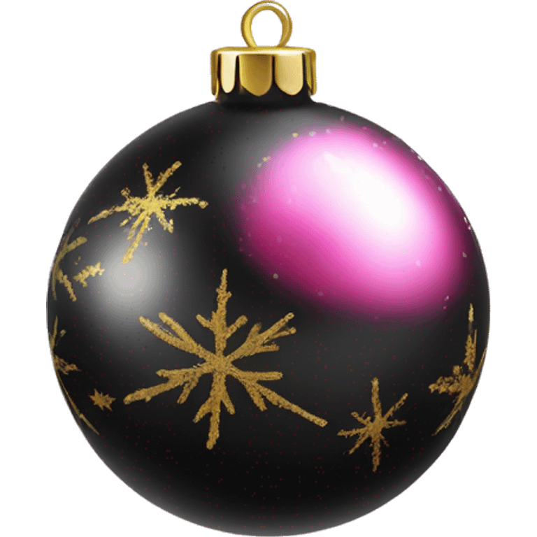 Realistic black and pink metallic christmas bauble with gold accents.  emoji