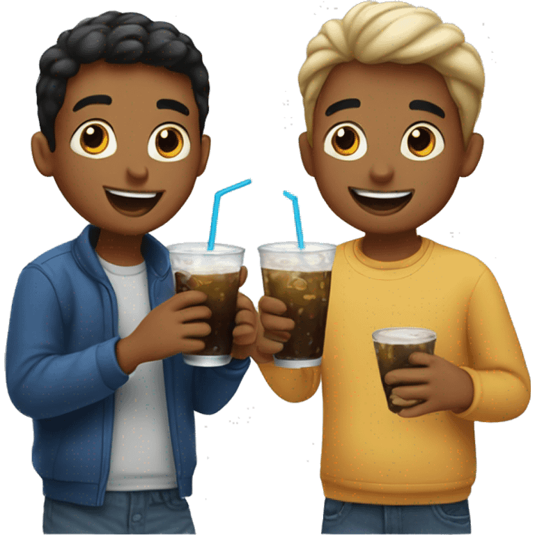 two boys enjoying drinks indoors emoji