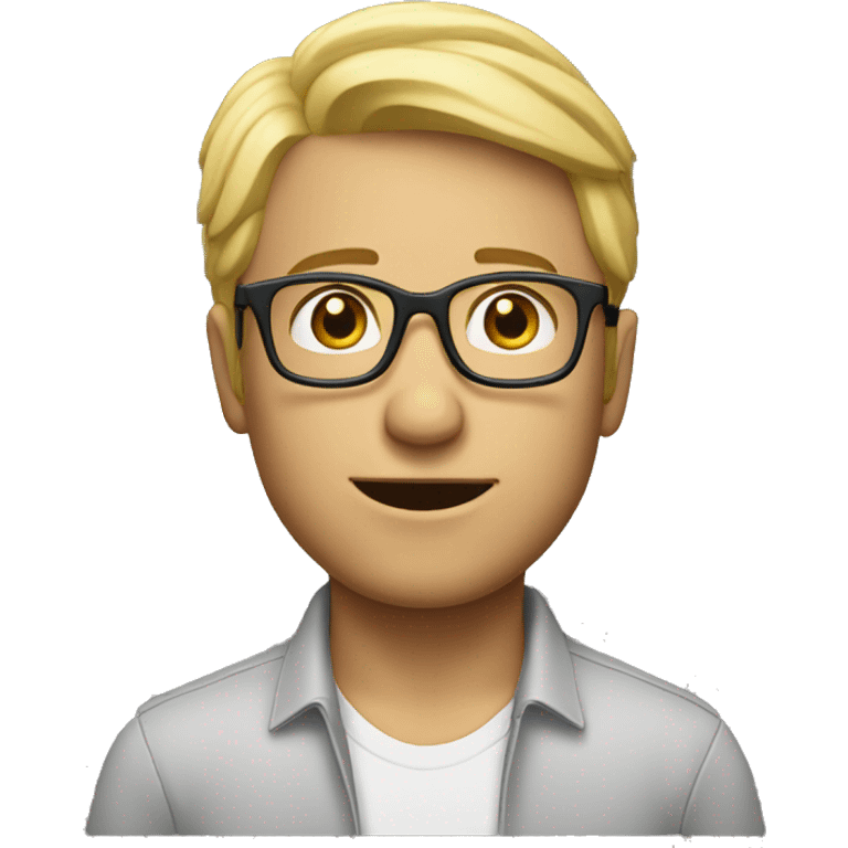 Man, semi blond looking up hair, glasses emoji