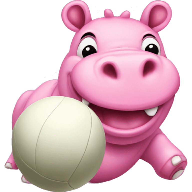 cute pink hippo catching a cricket ball emoji