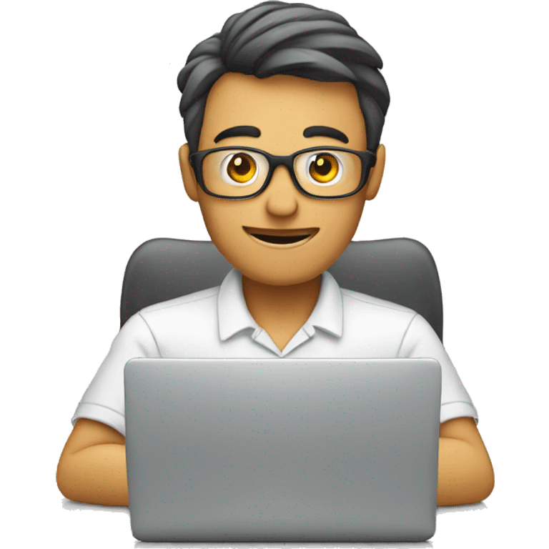 man behind a computer doing tests web emoji