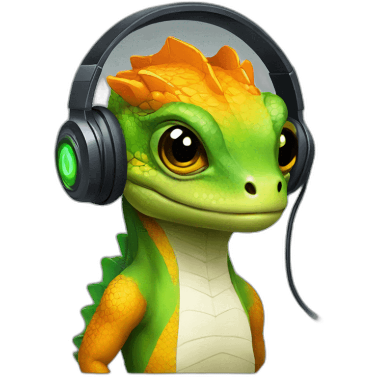 lizard wear a gaming headset looking like game developer emoji