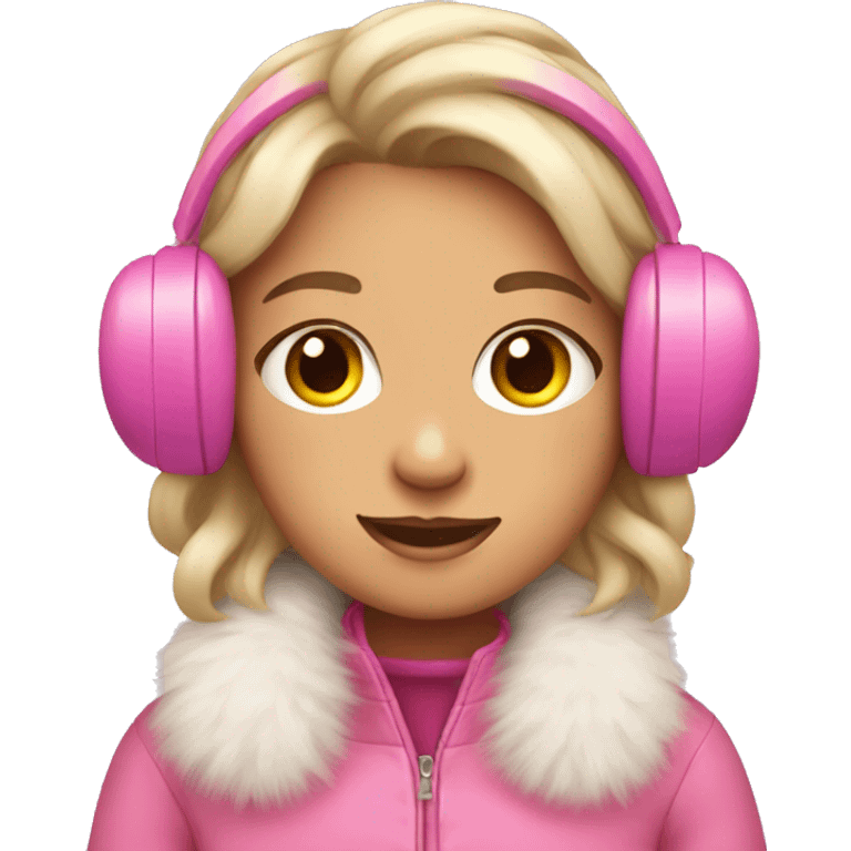 Girl with pink earmuffs and fluffy pink coat on  emoji