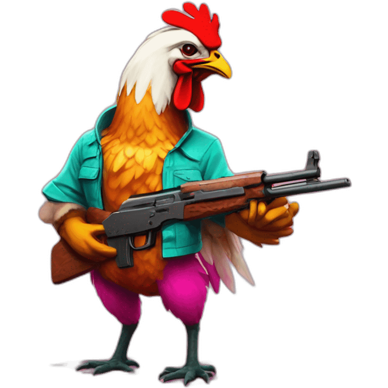 Hotline Miami chicken with ak47 emoji