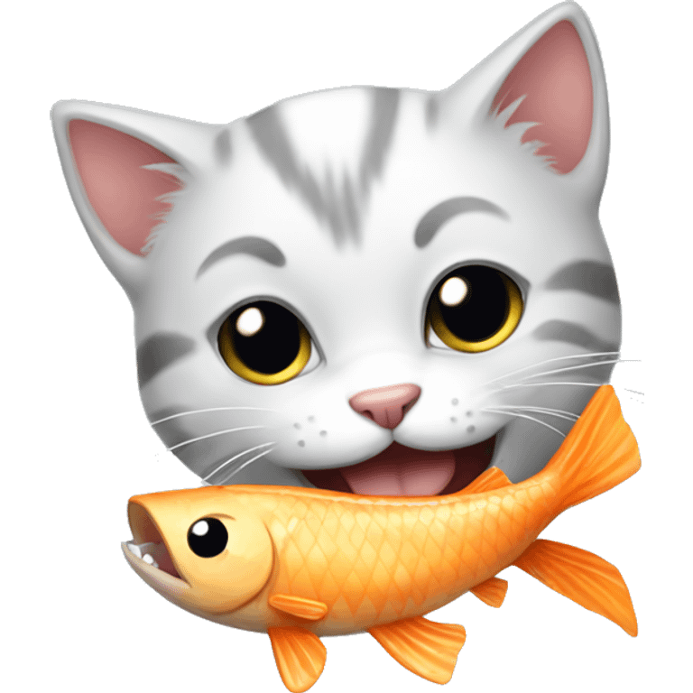 Smiling kitten eat fish emoji