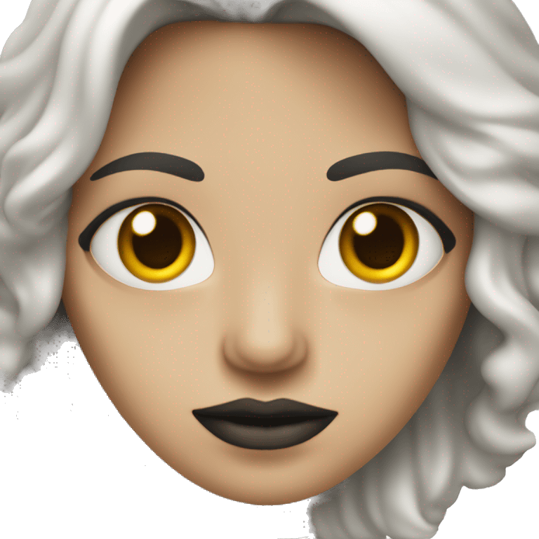 Mujer, blanca, ojos marrones pelo suelto y de color negro y una estética metalera  emoji