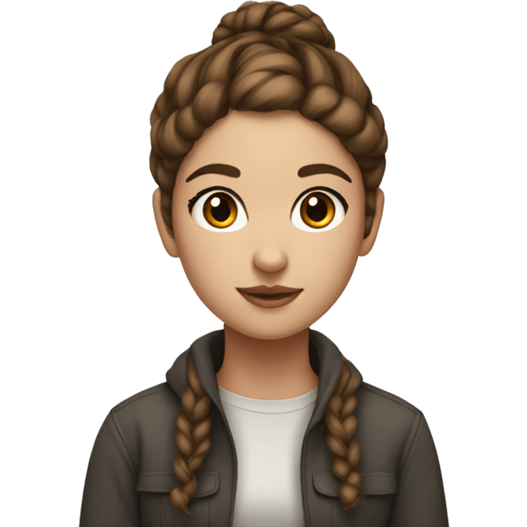 Artist girl whit grey eyes, brown hair, whit buns emoji