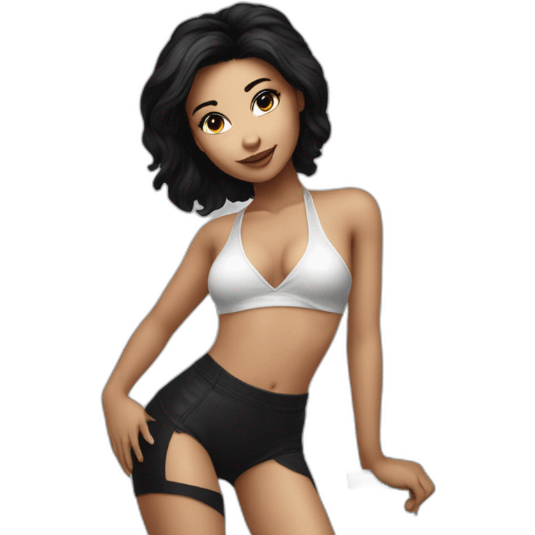 Girl pole dancer Black hair and white skin emoji