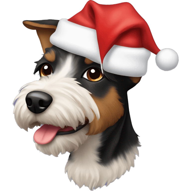 Black and brown terrier dog with Santa hat emoji